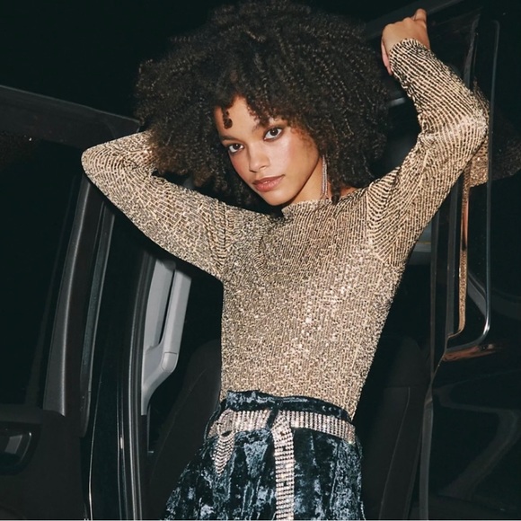 NWT Free People Gold Rush Long Sleeve Top - M - Picture 5 of 7